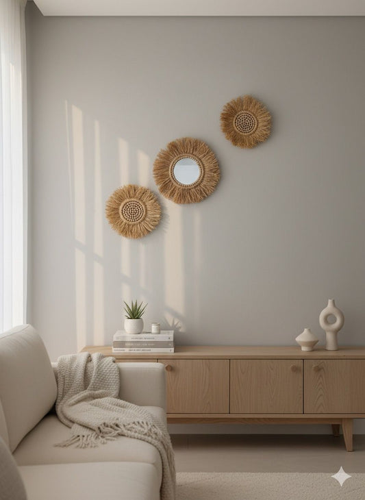 Dekoratif Ayna Rafya 3'lü Set