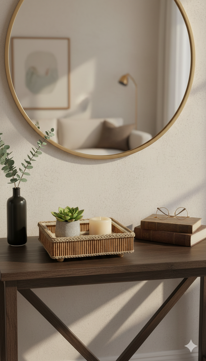 Bambu Çubuklu Ahşap Dekoratif Kare Tepsi