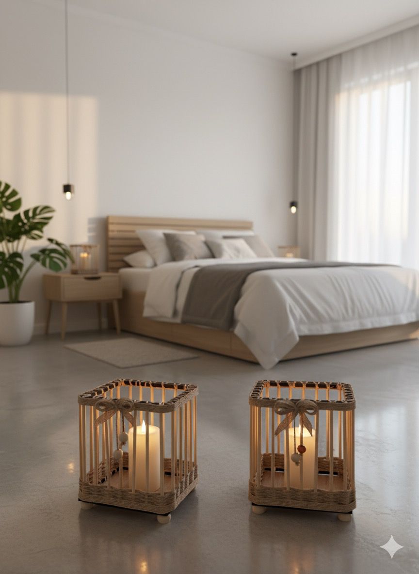 Dekoratif Bambu Çubuklu Mumluk Şamdan Set